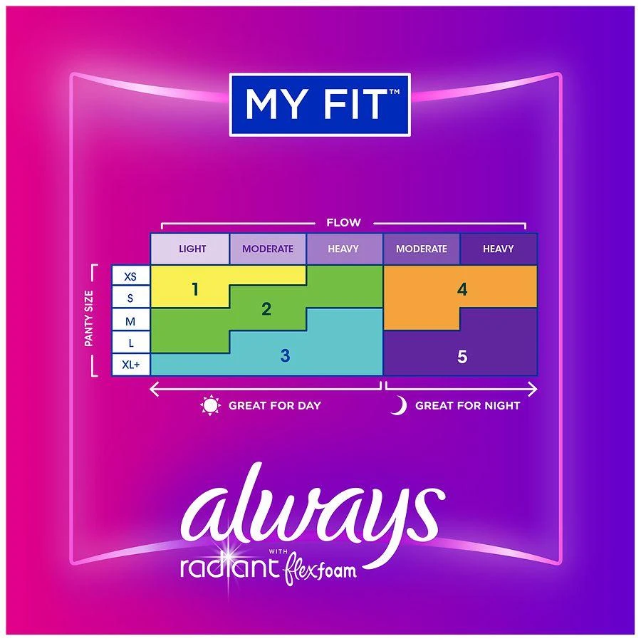 Always Radiant Feminine Pads For Women, Heavy, With Wings Light Clean, Size 2 (26 ct) 4