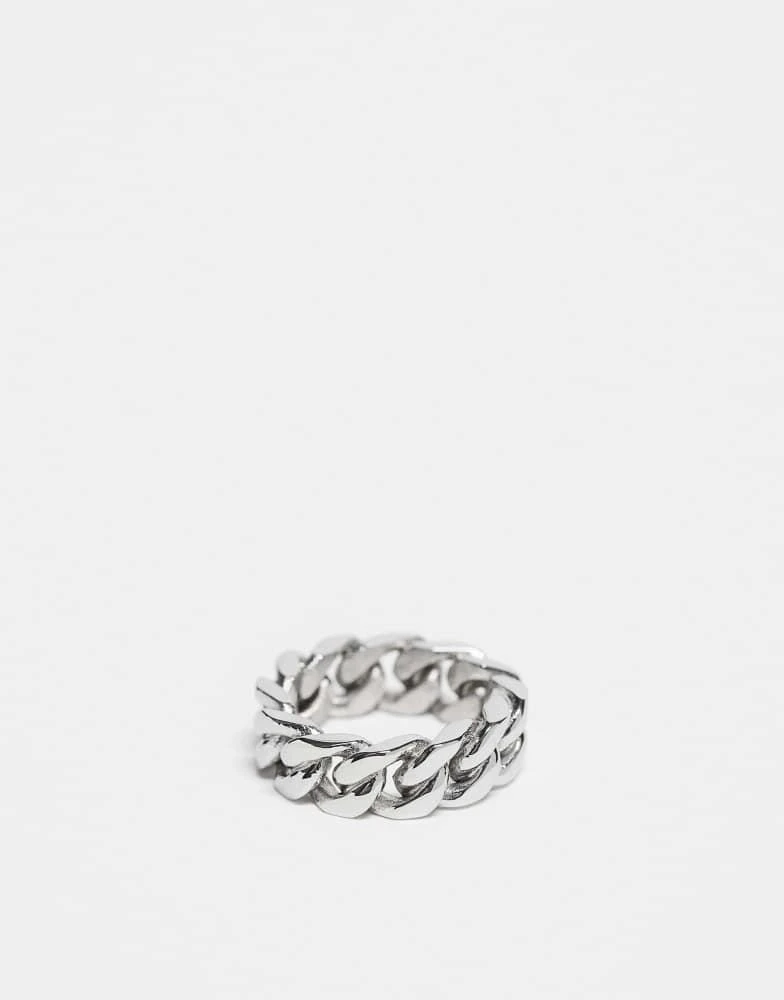 ASOS ASOS DESIGN waterproof stainless steel band ring with chain design in silver tone 1