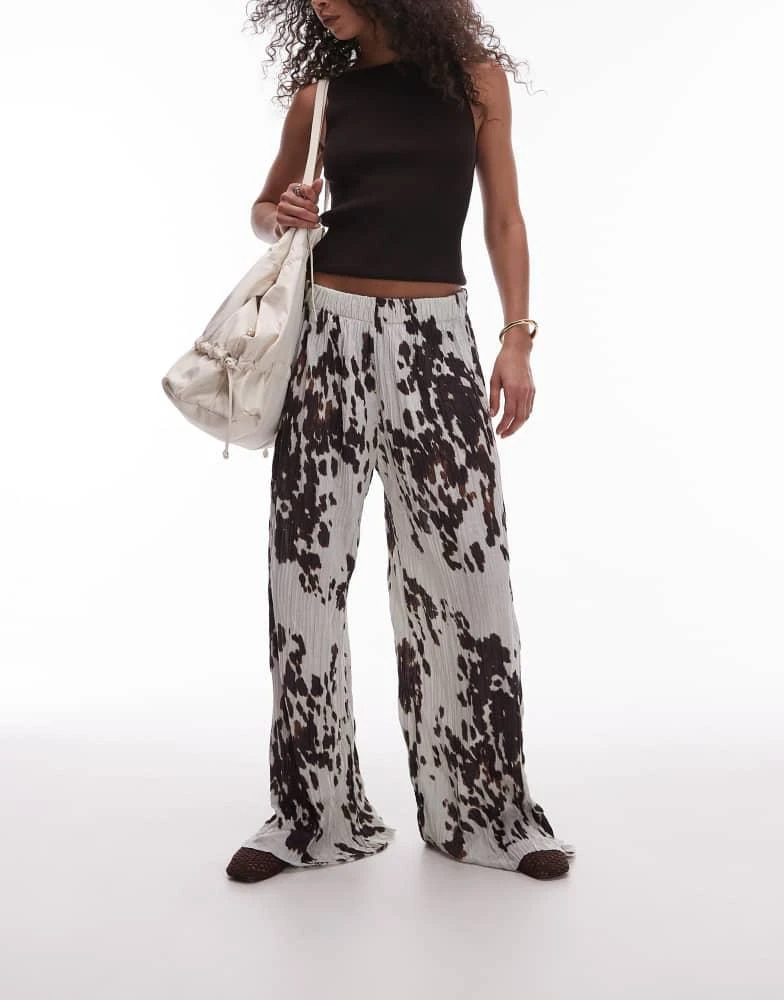 Topshop Topshop crinkle wide leg trousers in cow print 1