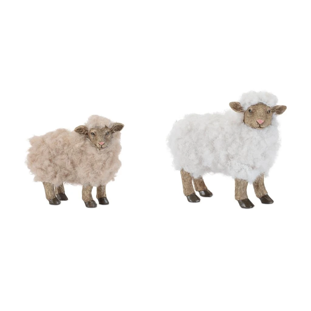 Melrose International Furry Sheep Figurine (Set of 6) - White, Beige