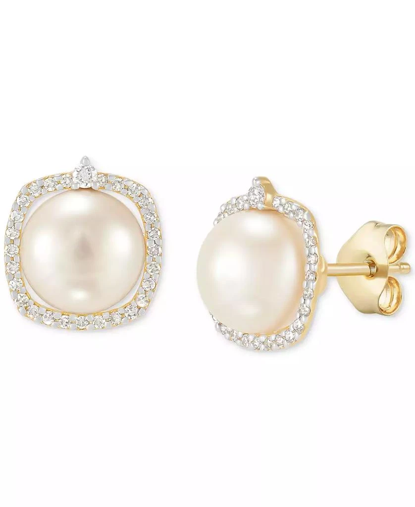 Honora Cultured Freshwater Pearl (7mm) & Diamond (1/6 ct. t.w.) Halo Stud Earrings in 14k Gold 4