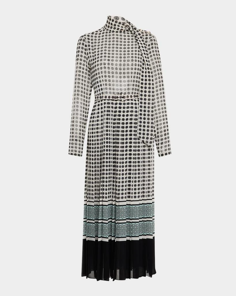 Monique Lhuillier Scarf-Neck Pleated Midi Day Dress With Belt 1