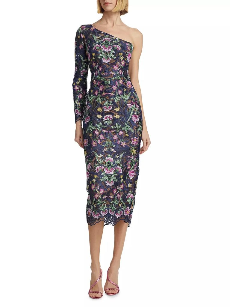 MARCHESA Floral Guipure Lace One-Shoulder Cocktail Dress 3