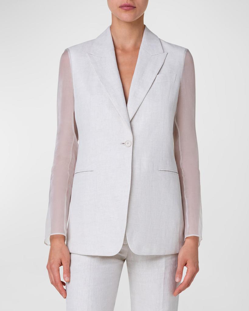 Akris Tiziano Linen Blazer Jacket with Organza Sleeves