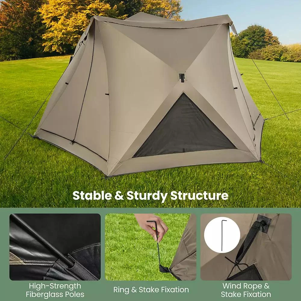 Costway Pop-up Camping Tent for 4/5/6 People with Rainfly Skylight 3 Doors 3 Windows 9