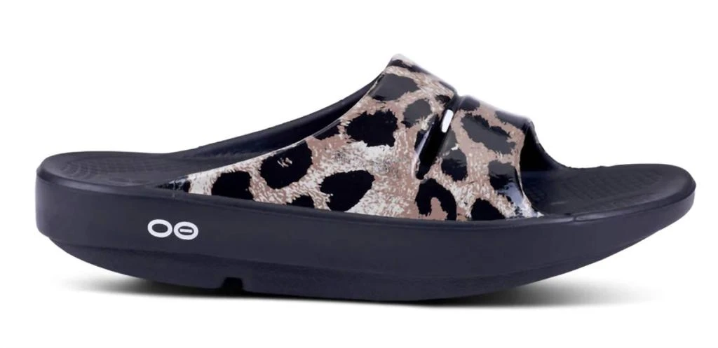 OOFOS Women's Ooahh Luxe Slide Sandals In Black Cheetah 2