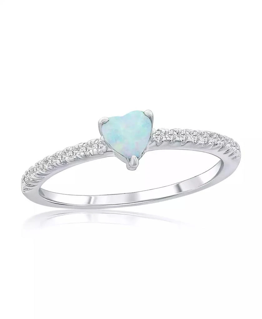 Simona Sterling Silver, White Synthetic  Opal Heart 
CZ Ring 1