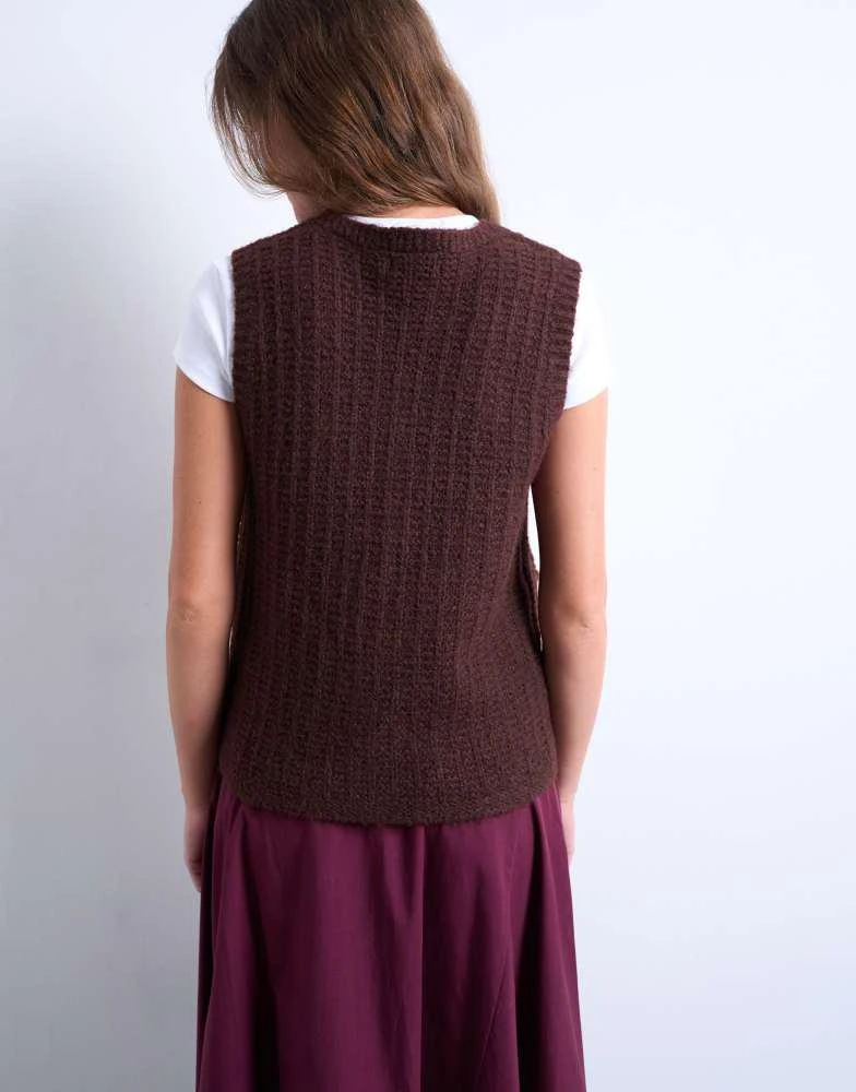 Topshop Topshop knitted stitchy pocket tank in brown 4