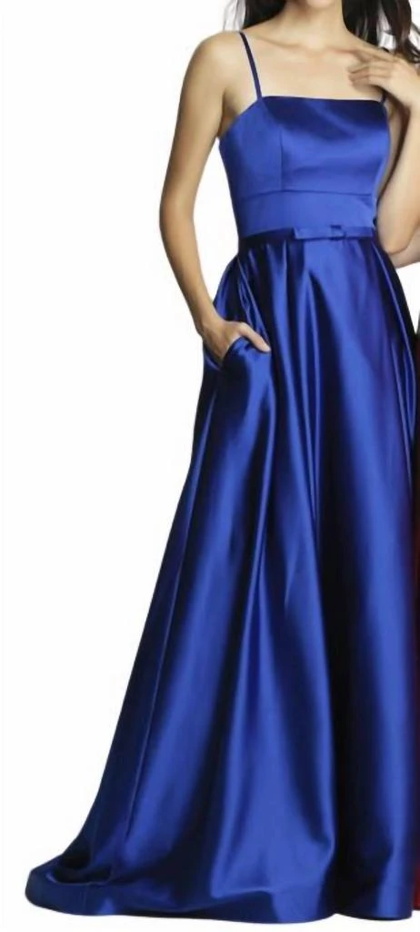 Dave & Johnny Satin Ballgown In Sapphire 1