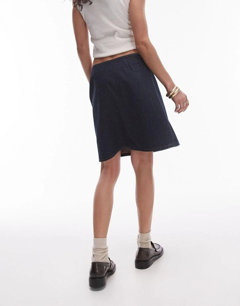 Topshop Topshop denim knee length wrap skirt with buckle in smokey blue 4