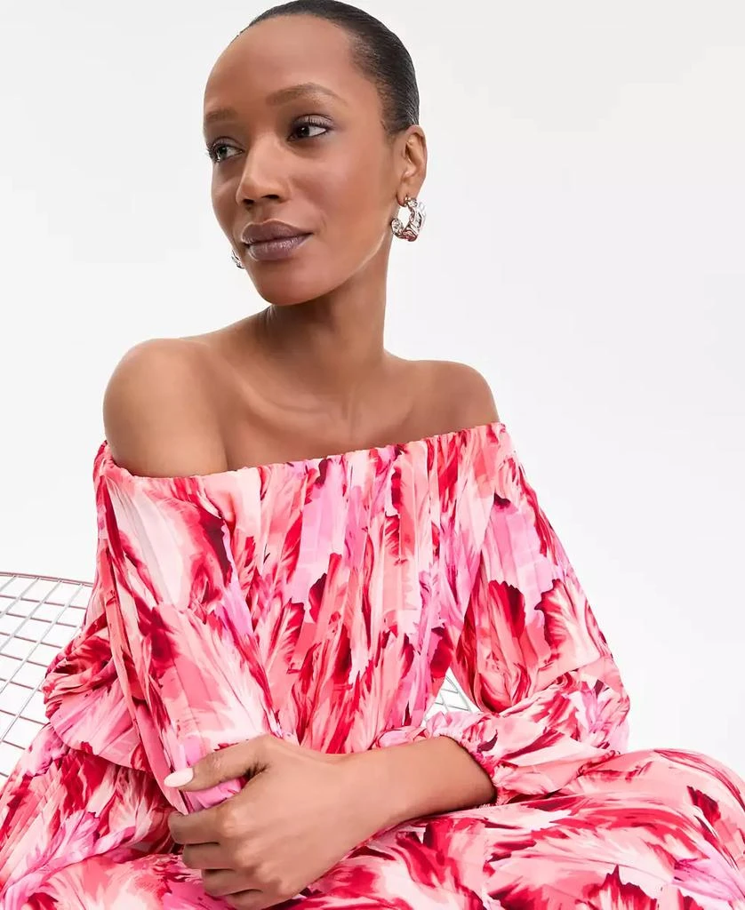 INC International Women's Printed Pleated Off-The-Shoulder Maxi Dress, Exclusively at Macy's 4