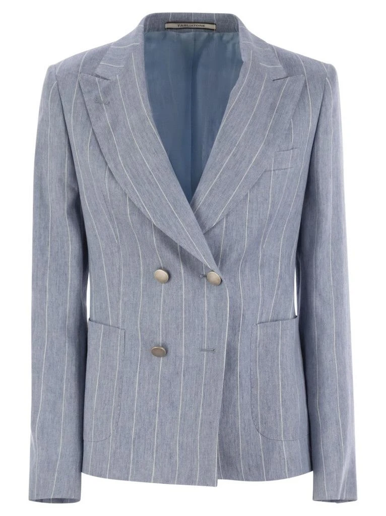 TAGLIATORE Linen And Cotton Double-Breasted Pinstripe Blazer