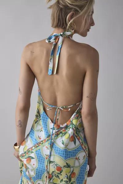 Glamorous Glamorous Tropical Scarf Print Satin Halter Slip Midi Dress