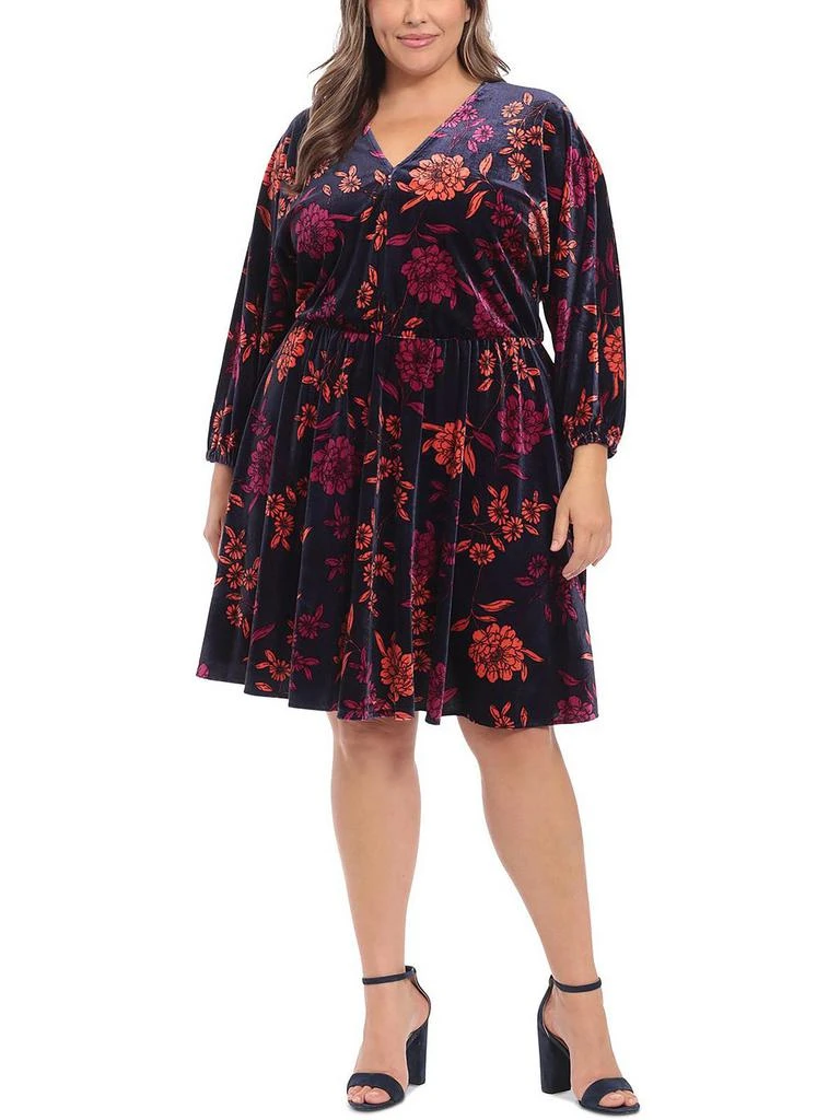 London Times Plus Womens Velvet V-neck Shift Dress 1