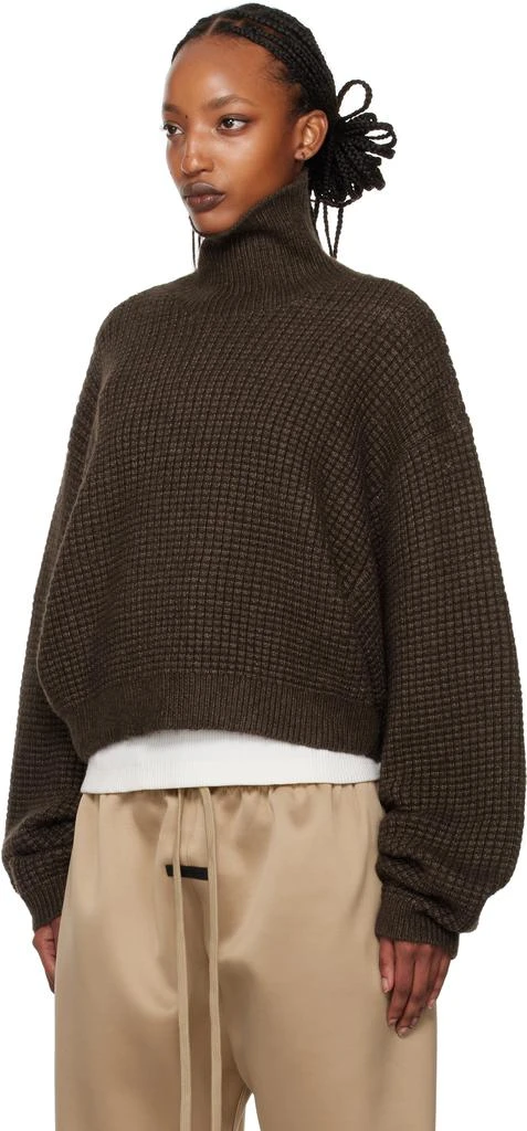 Essentials Brown Heavy Waffle Turtleneck 4