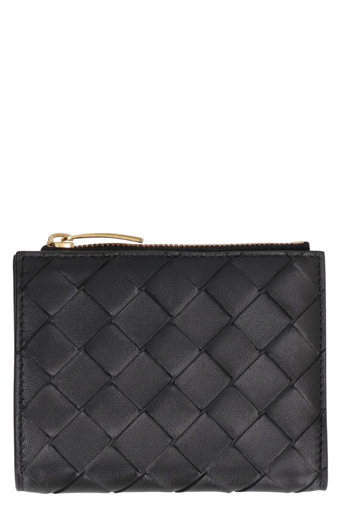 Bottega Veneta Black Intrecciato Bi-Fold Zip Wallet
