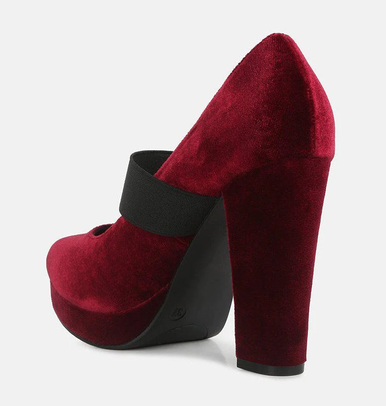 London Rag Krause High Block Heel Velvet Pumps 2