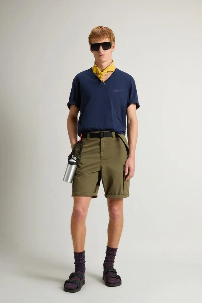 Woolrich Pure Cotton Slub T-Shirt with V-Neck - Men - Blue 2
