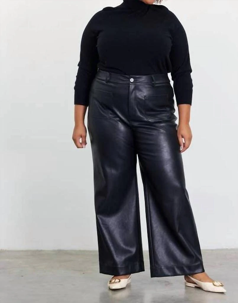 SKIES ARE BLUE Skies Are Blue - Faux Leather Wide Leg Pants - Plus 4