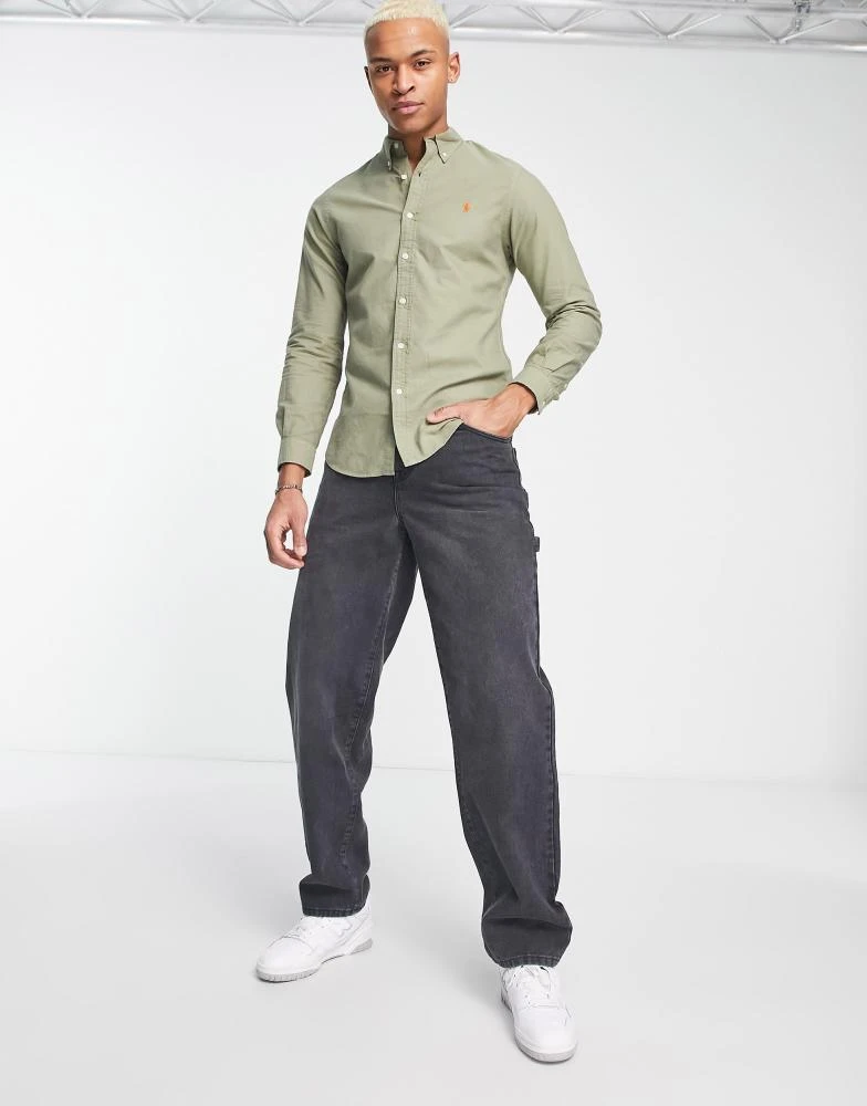 Polo Ralph Lauren icon logo slim fit garment dyed oxford shirt button down  in dark green