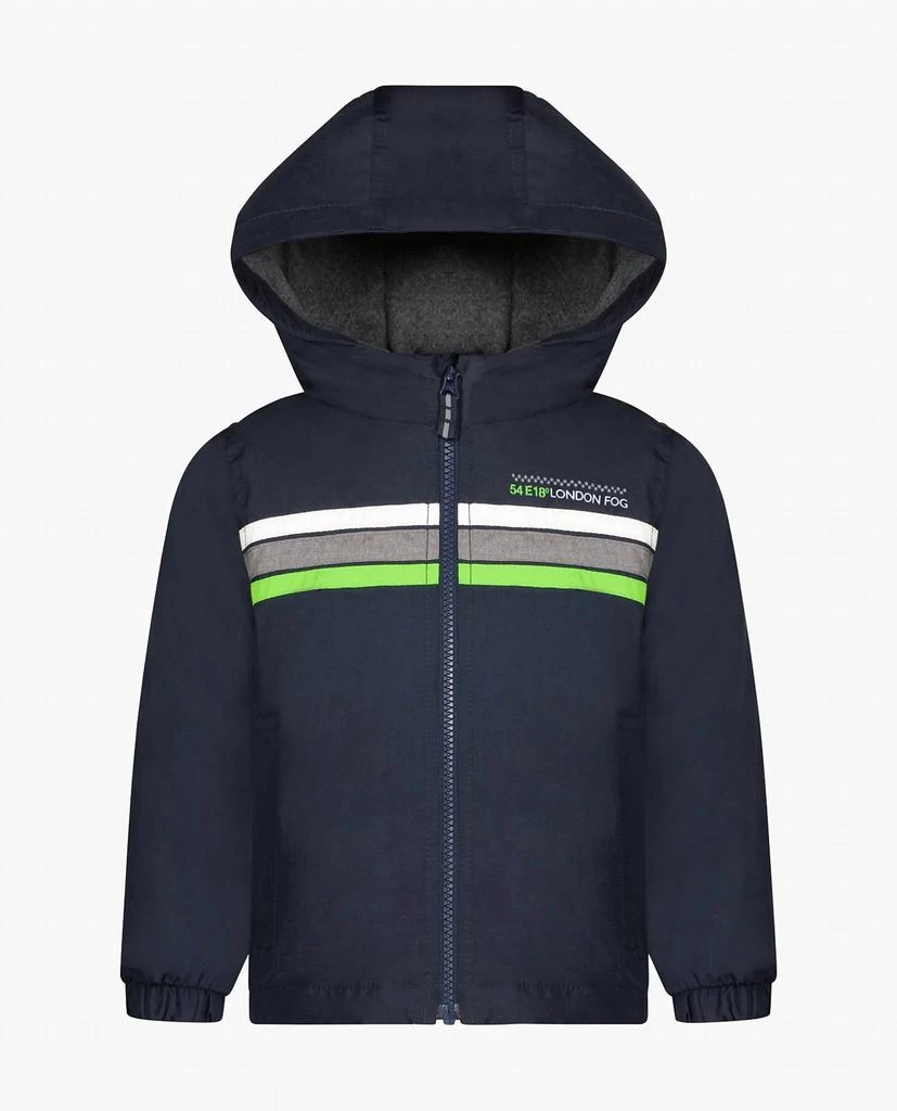 London Fog London Fog - Toddler Boys Zip Front Hooded Sporty Stripe Raincoat