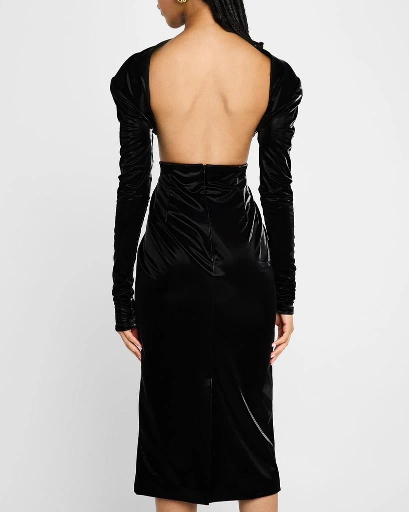 LaQuan Smith Portrait-Neck Long-Sleeve Backless Crop Top 3