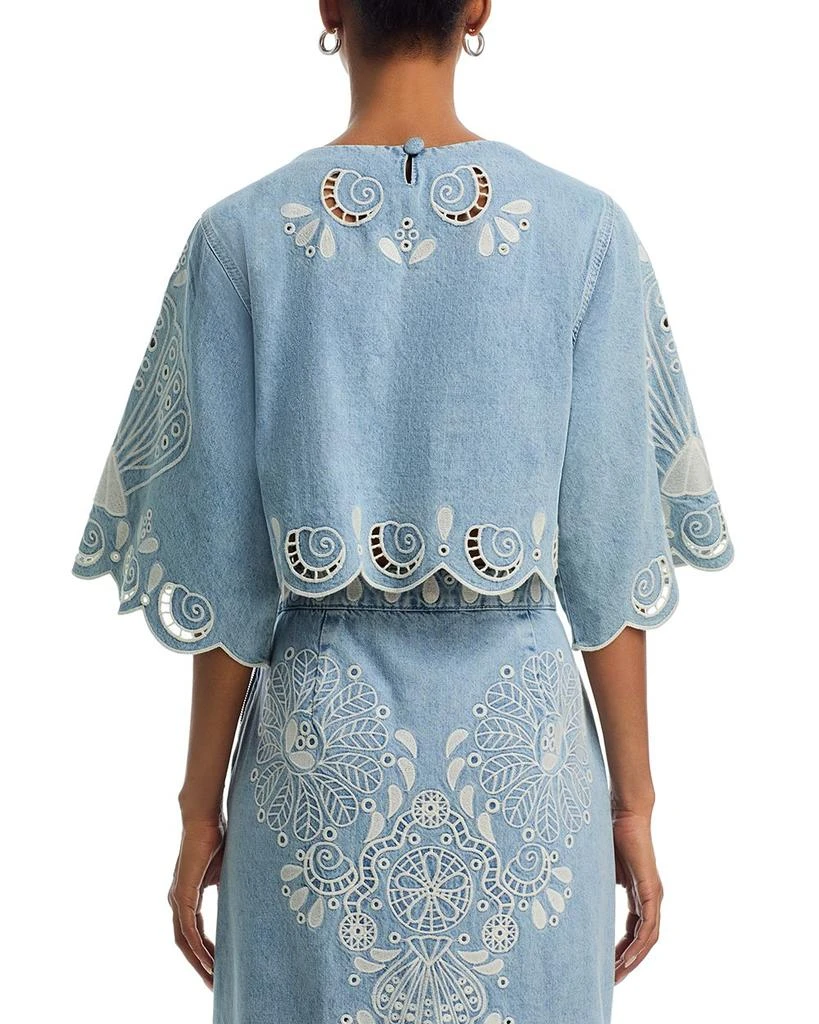Farm Rio Cropped Denim Embroidered top 3