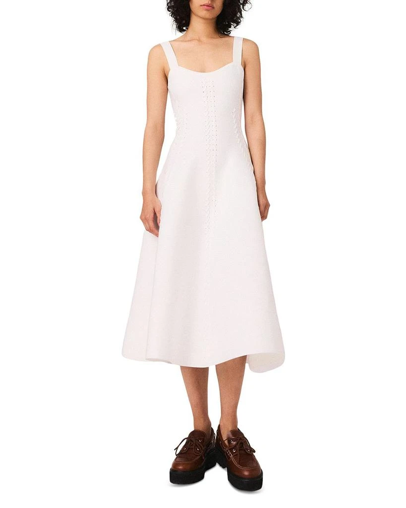 knee length dresses for ladies Pointelle Knit Midi Co-Ord with Contrast Trim – White, M