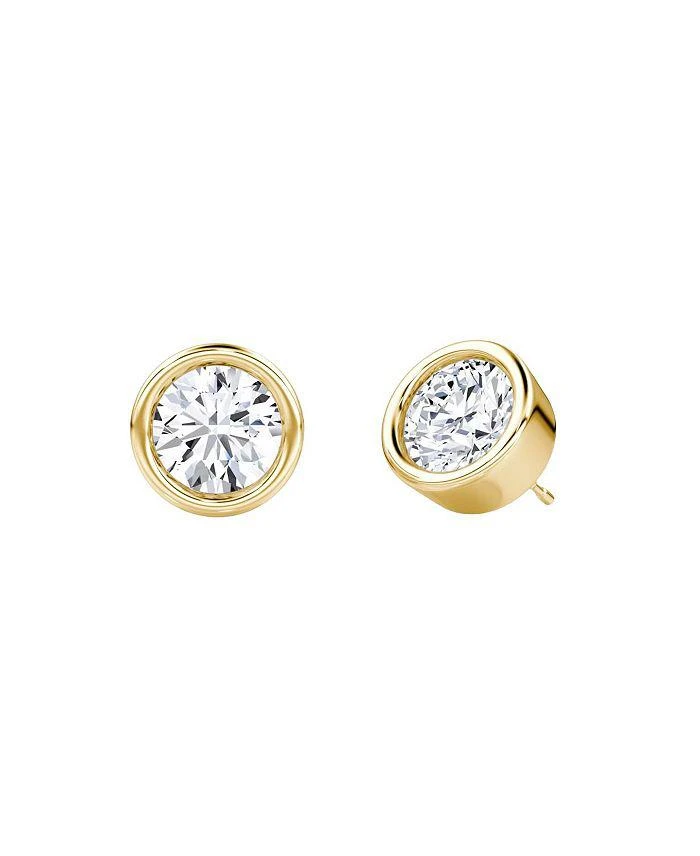 VRAI Bezel Solitaire Stud in 14K Gold, 2.0ctw Round Brilliant Lab Grown Diamond