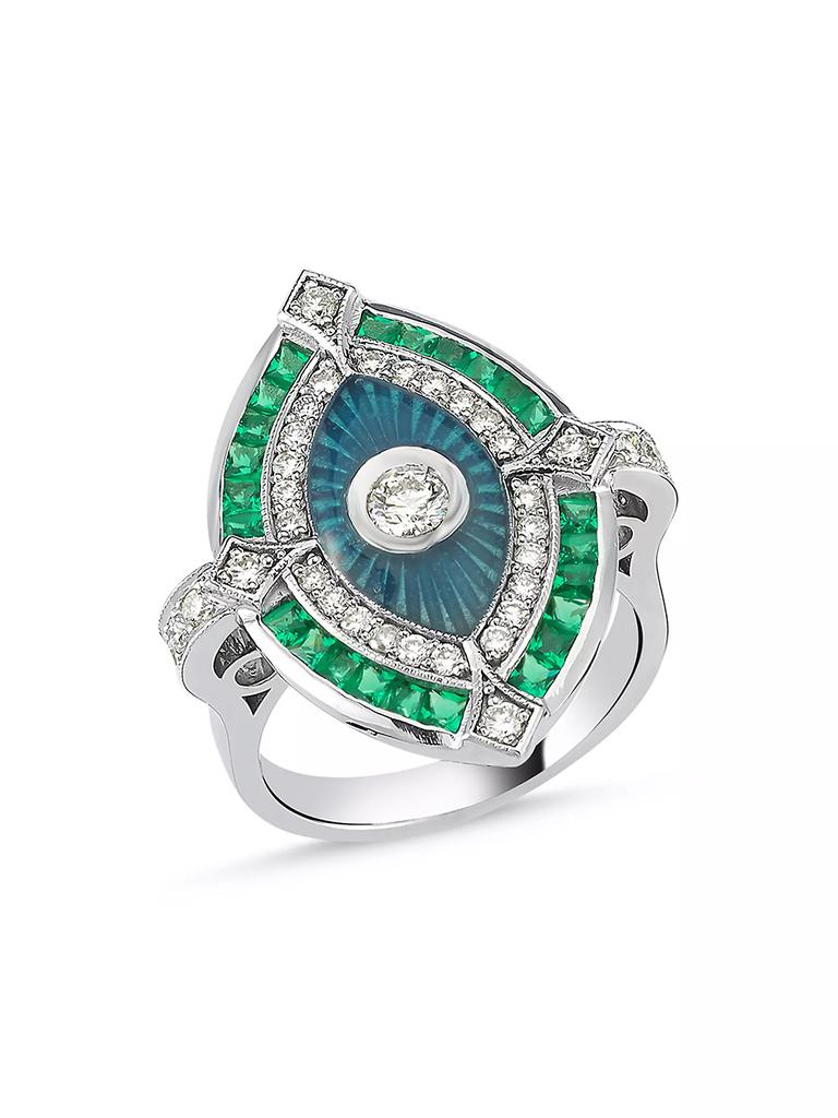 Melis Goral Guardian 14K White Gold, Diamond & Tsavorite Ring