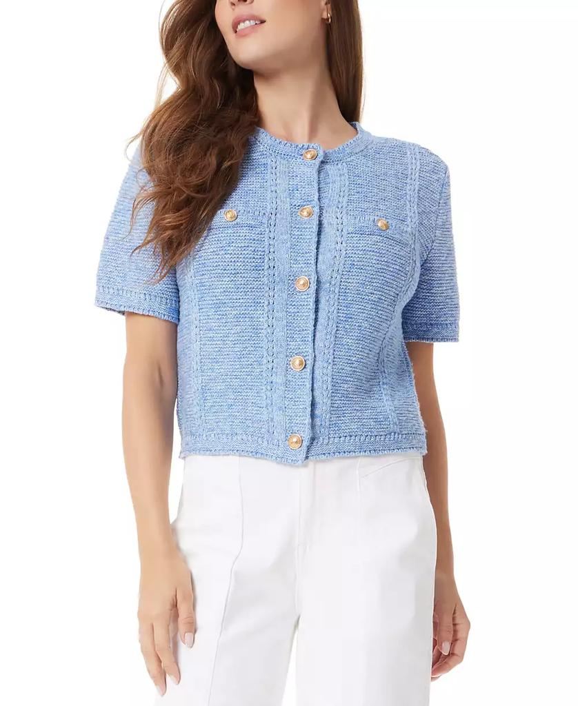Sam Edelman Women's Colleen Novelty-Stitch Short-Sleeve Cardigan
