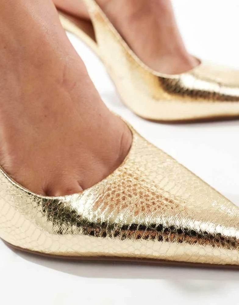 ASOS ASOS DESIGN Playful slingback high heeled shoes in gold snake 4