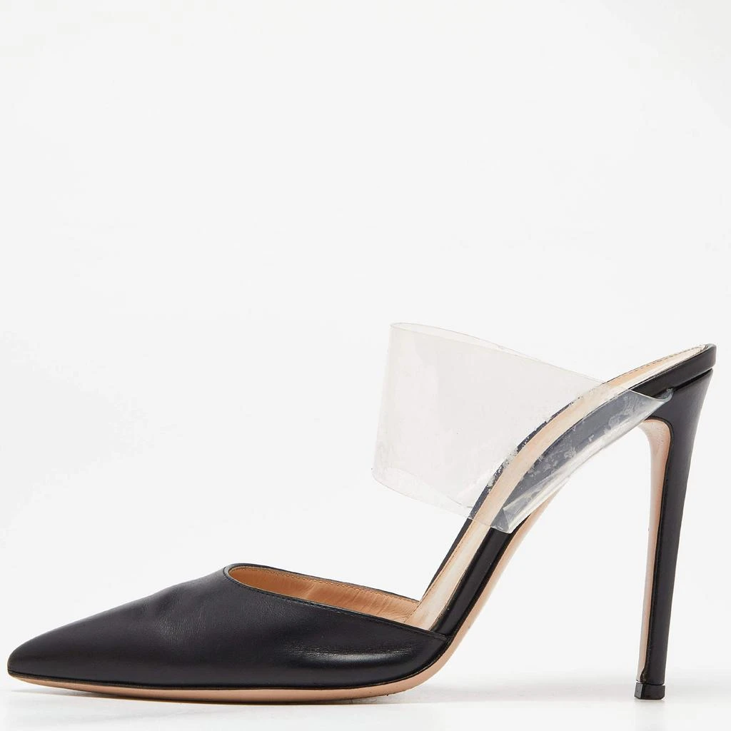 Gianvito Rossi Gianvito Rossi Black Leather and PVC  Plexi Pointed Toe Mules Size 40 1