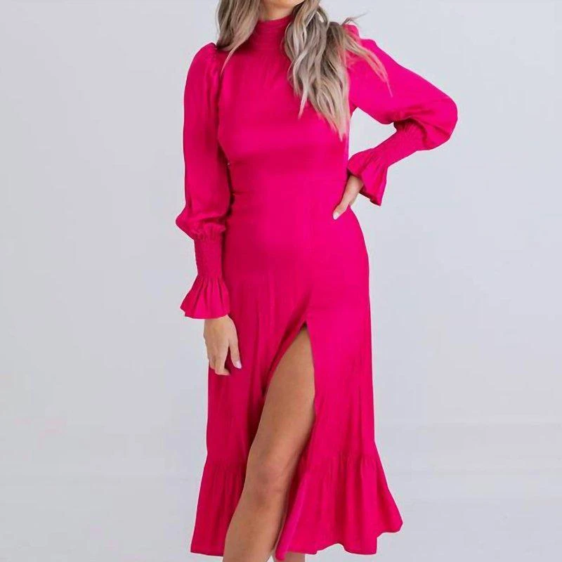 Karlie Smock Neck Midi Dress In Magenta 2