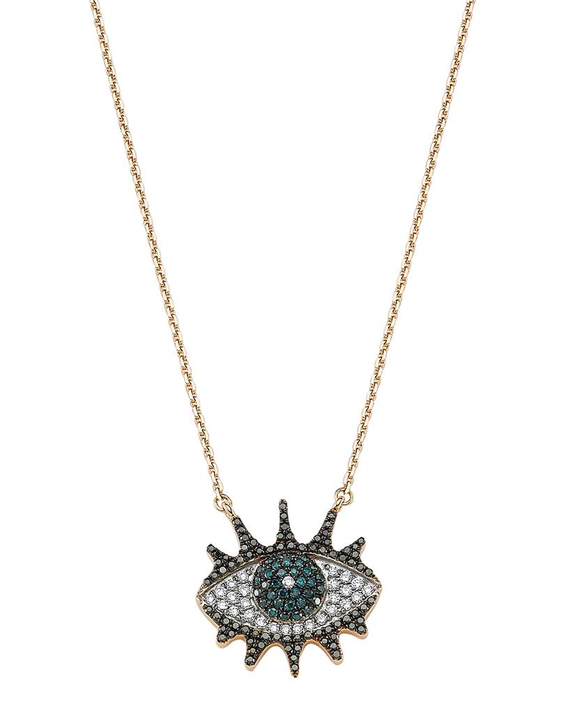 Bee Goddess Eye Light 14k Pave Diamond Lashes Pendant Necklace