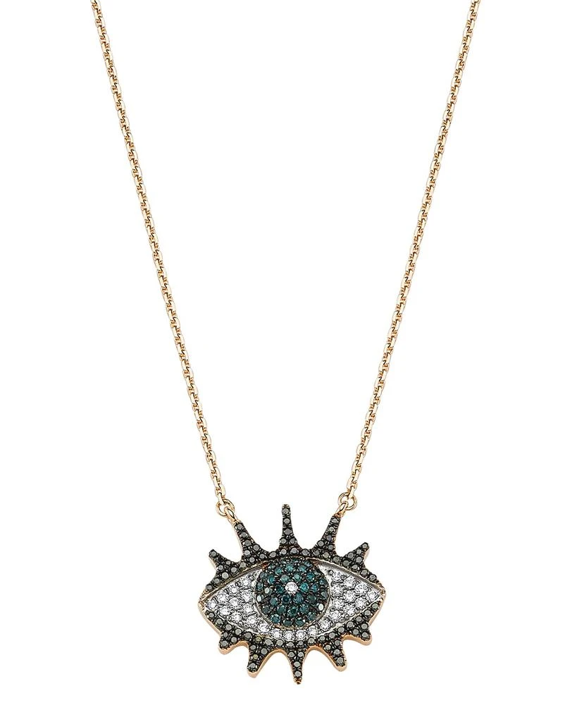Bee Goddess Eye Light 14k Pave Diamond Lashes Pendant Necklace 1