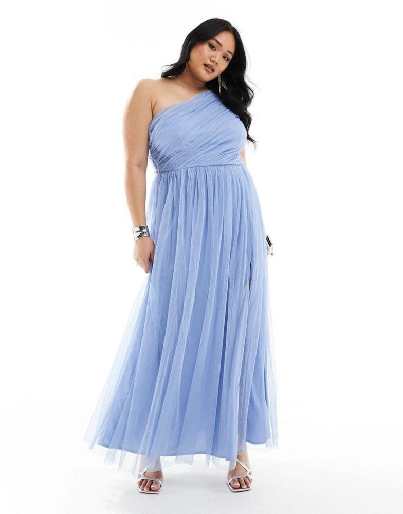 Anaya Plus Anaya Plus bridesmaid tulle one shoulder maxi dress in soft blue 1