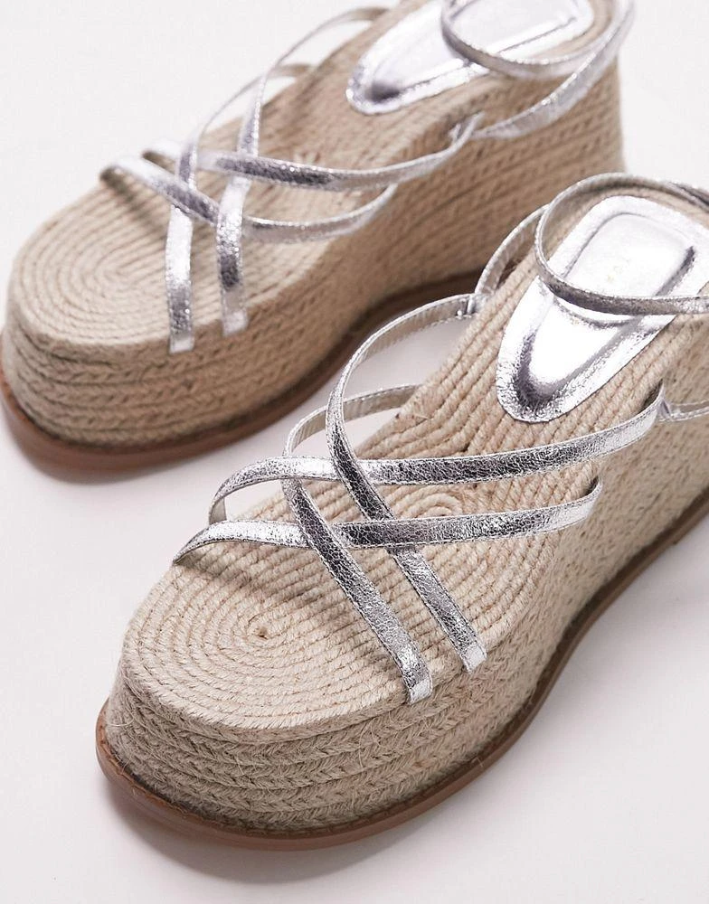 Topshop Topshop Jo strappy raffia platform sandal in silver 4
