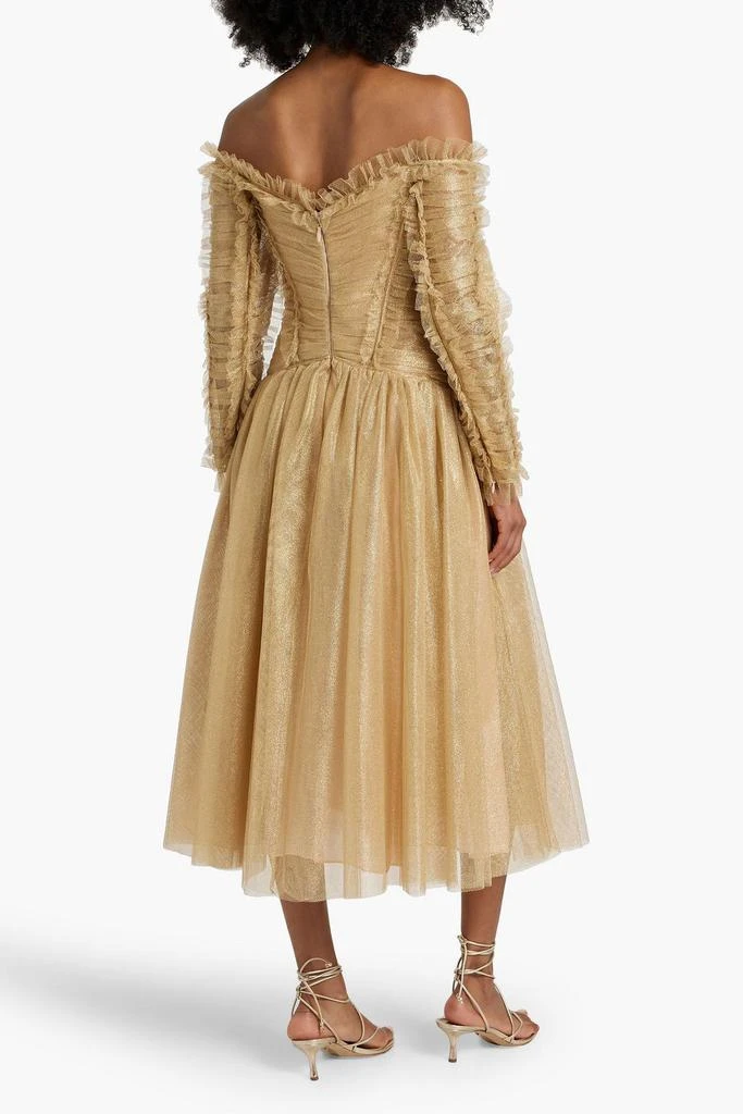 Zimmermann Off-the-shoulder ruched metallic tulle midi dress 3