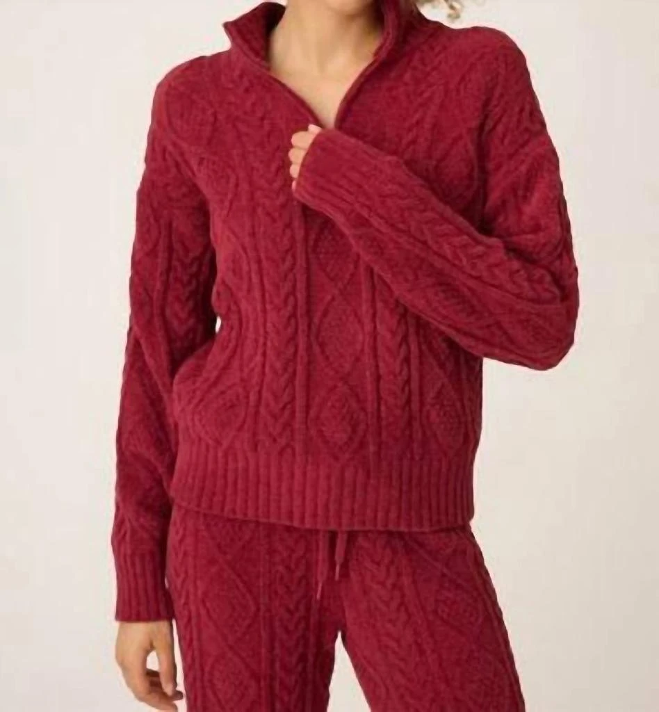 PJ Salvage Pj Salvage - Chenille Cozy Cable Quarter Half Zip Top