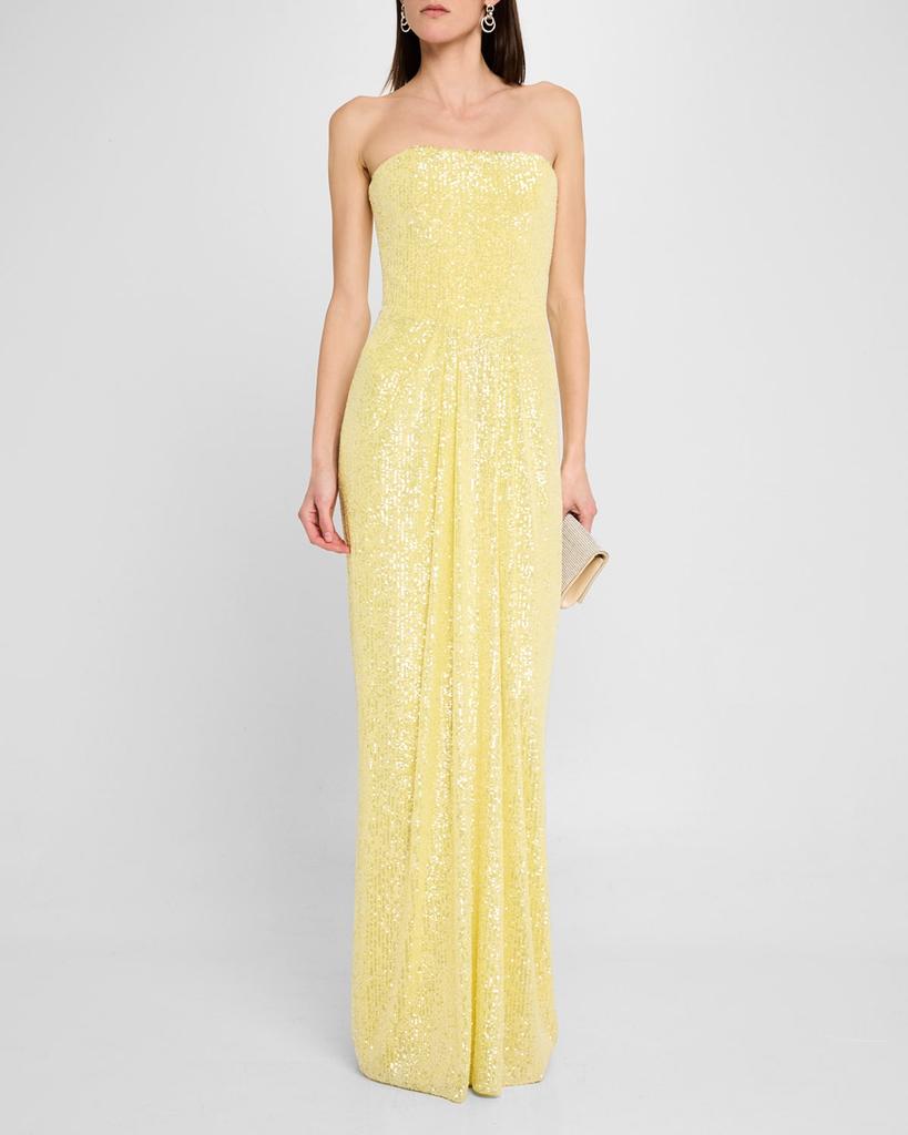 Pamella Roland Sequined Long Strapless Stretch Gown