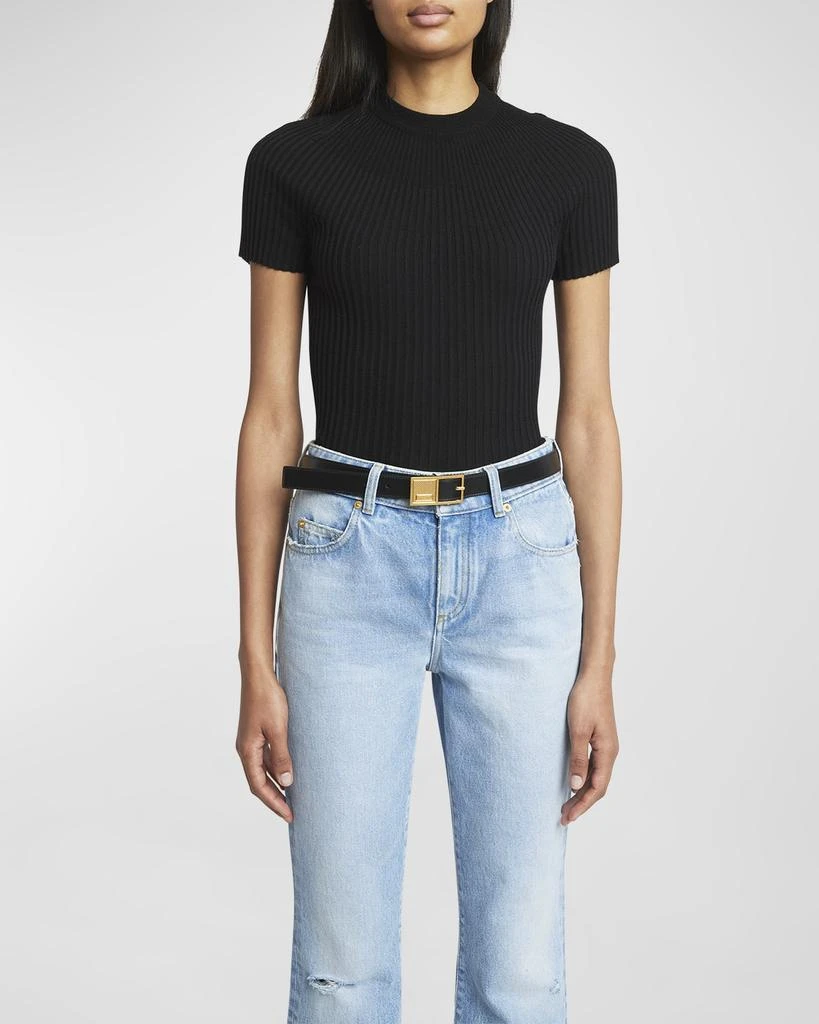 Balmain Signature Leather Belt With Geometric Buckle 2