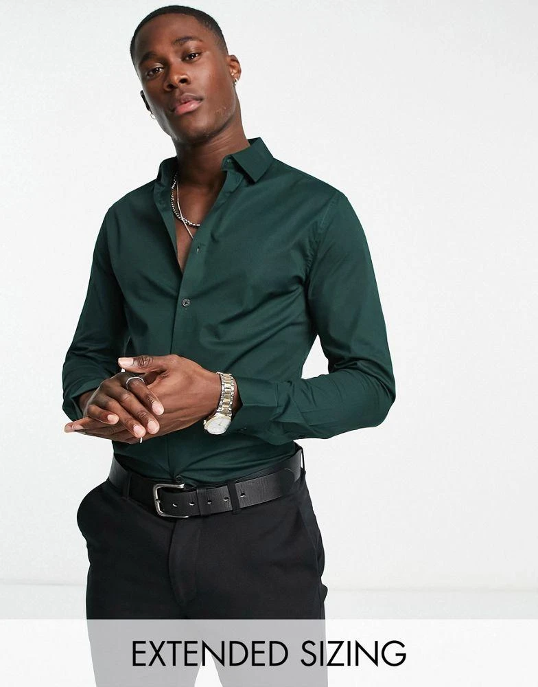 ASOS ASOS DESIGN skinny fit shirt in deep pine green 1