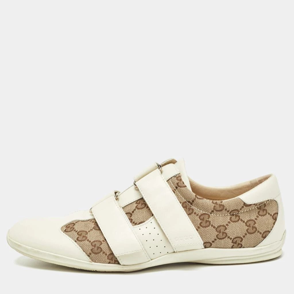 Gucci Gucci White/Beige GG Canvas and Leather Velcro Low Top Sneakers Size 43 1