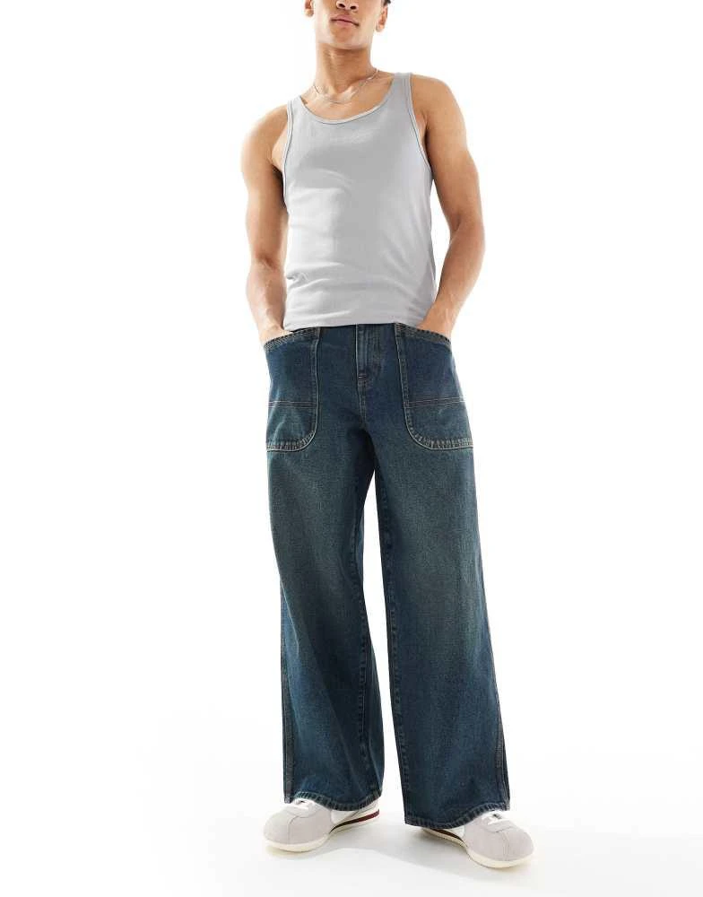 ASOS ASOS DESISN super baggy jeans with green tint in dark wash blue 1