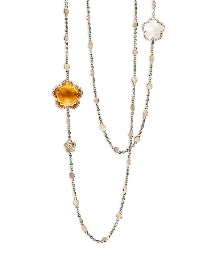 Pasquale Bruni 18K Rose Gold Bon Ton Citrine, Milky Quartz 
Diamond Flower Sautoir Necklace, 40.5"
