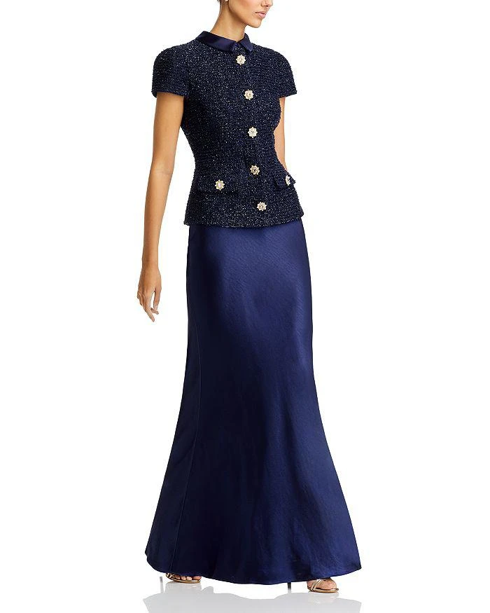 Shop Metallic Boucl Bodice and Satin Maxi Dress on Sale at BeyondStyle   Get 31% Off Metallic Boucl Bodice and Satin Maxi Dress with Limited-Time  Flash Deals, Exclusive Discounts, and Special Offers.