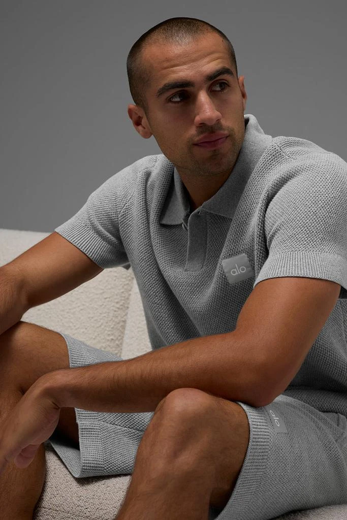 Alo Sports Club Sweater Knit Polo - Athletic Heather Grey 4