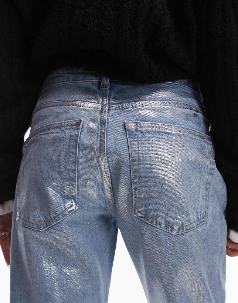 Topshop Topshop mid rise straight cropped silver foil jean in bleach 4