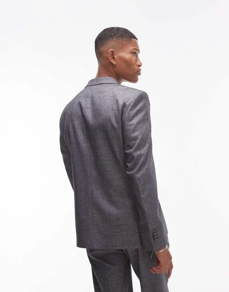 Topman Topman slim cross hatch suit jacket in grey 4